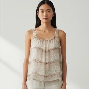 White House Black Market Ivory and Taupe Sleeveless Blouse Size S